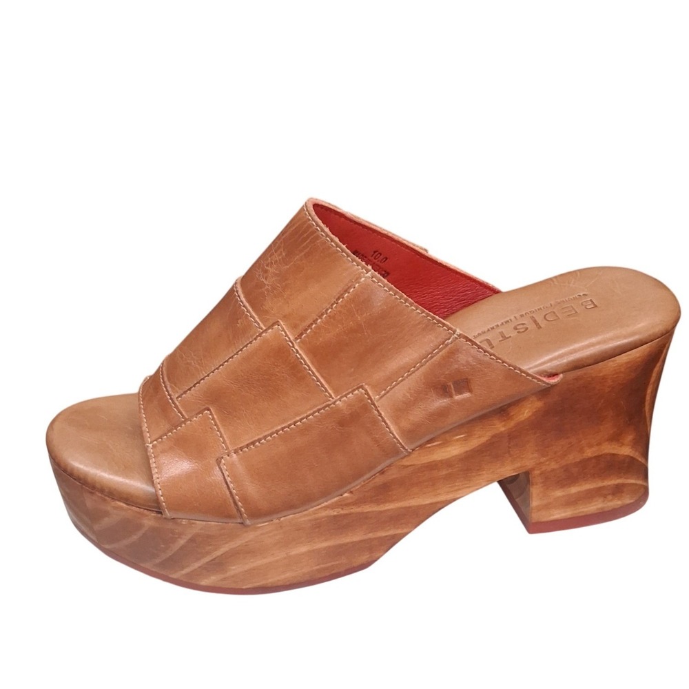 BED|STU Womens size 10 VANQUISH Patchwork Heeled Wooden Platform Slip-On Sandal
